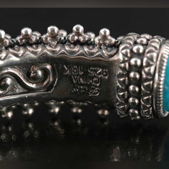 BARBARA BIXBY TURQUOISE, GARNET  LOTUS CUFF BRACELET STERLING SILVER, 18KT GOLD - Picture 5 of 9